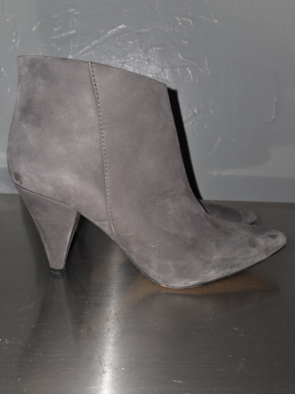 Vince Camuto Gray Suede Pointed Toe Ankle Booties